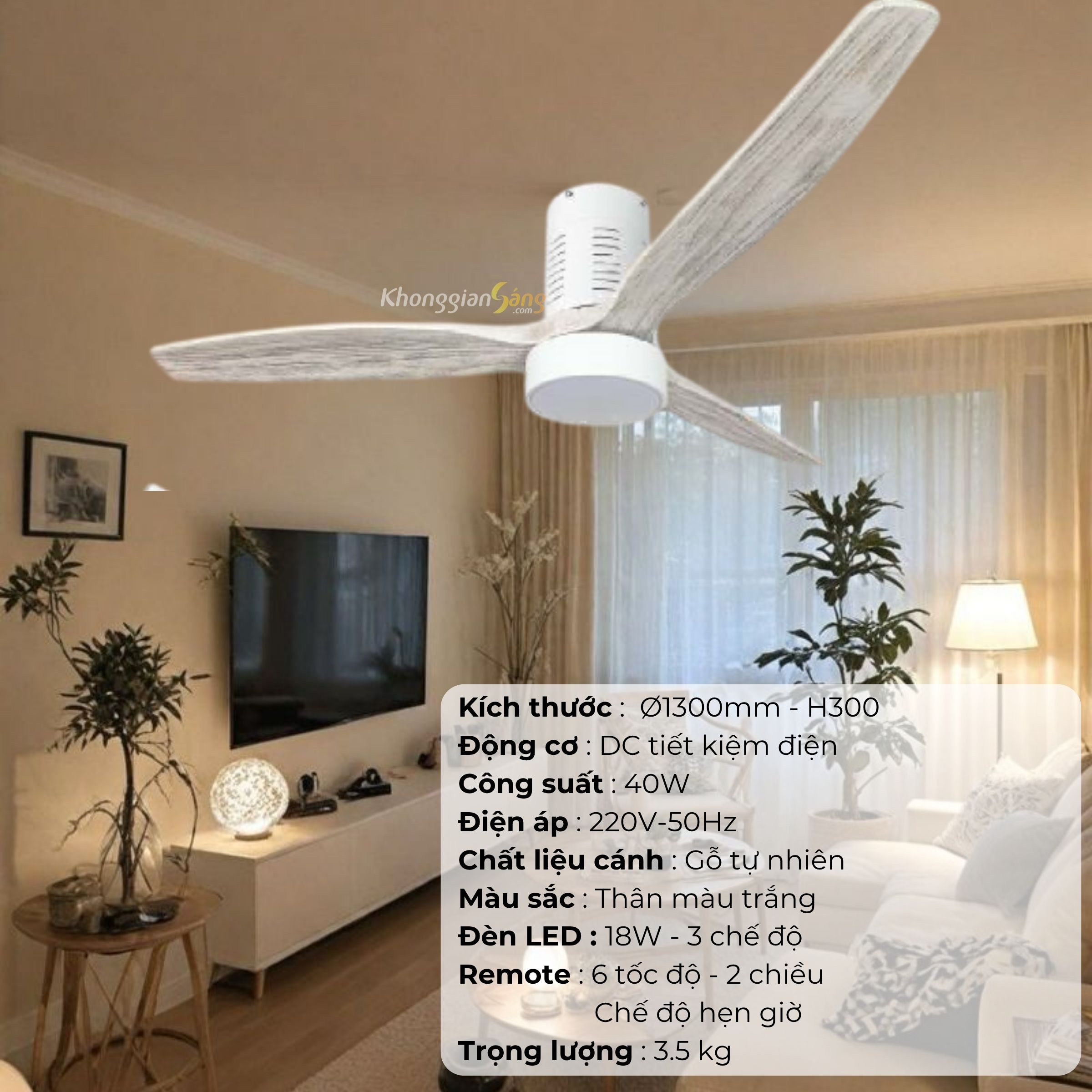 ĐÈN QUẠT CÁNH GỖ TỰ NHIÊN (D1300mm - H300mm) NQ-145