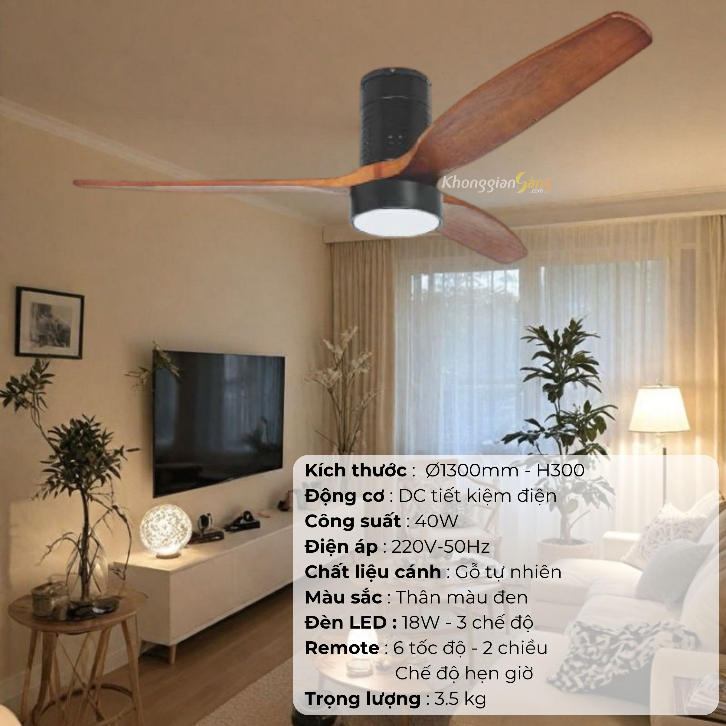 ĐÈN QUẠT CÁNH GỖ TỰ NHIÊN (D1300mm - H300mm) NQ-146