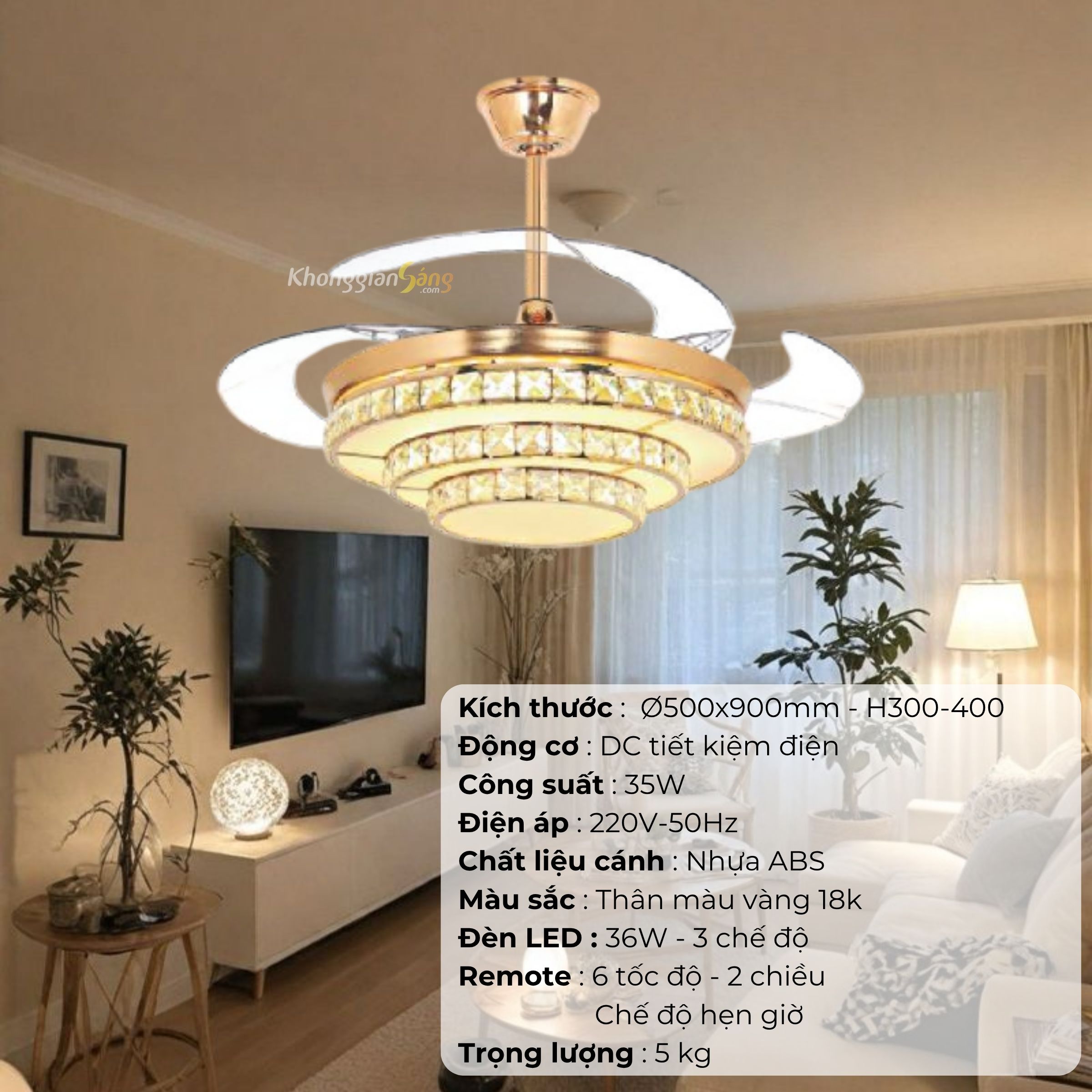 ĐÈN QUẠT CÁNH NHỰA  ABS (D500mmx900mm - H300mm-400mm) NQ-153