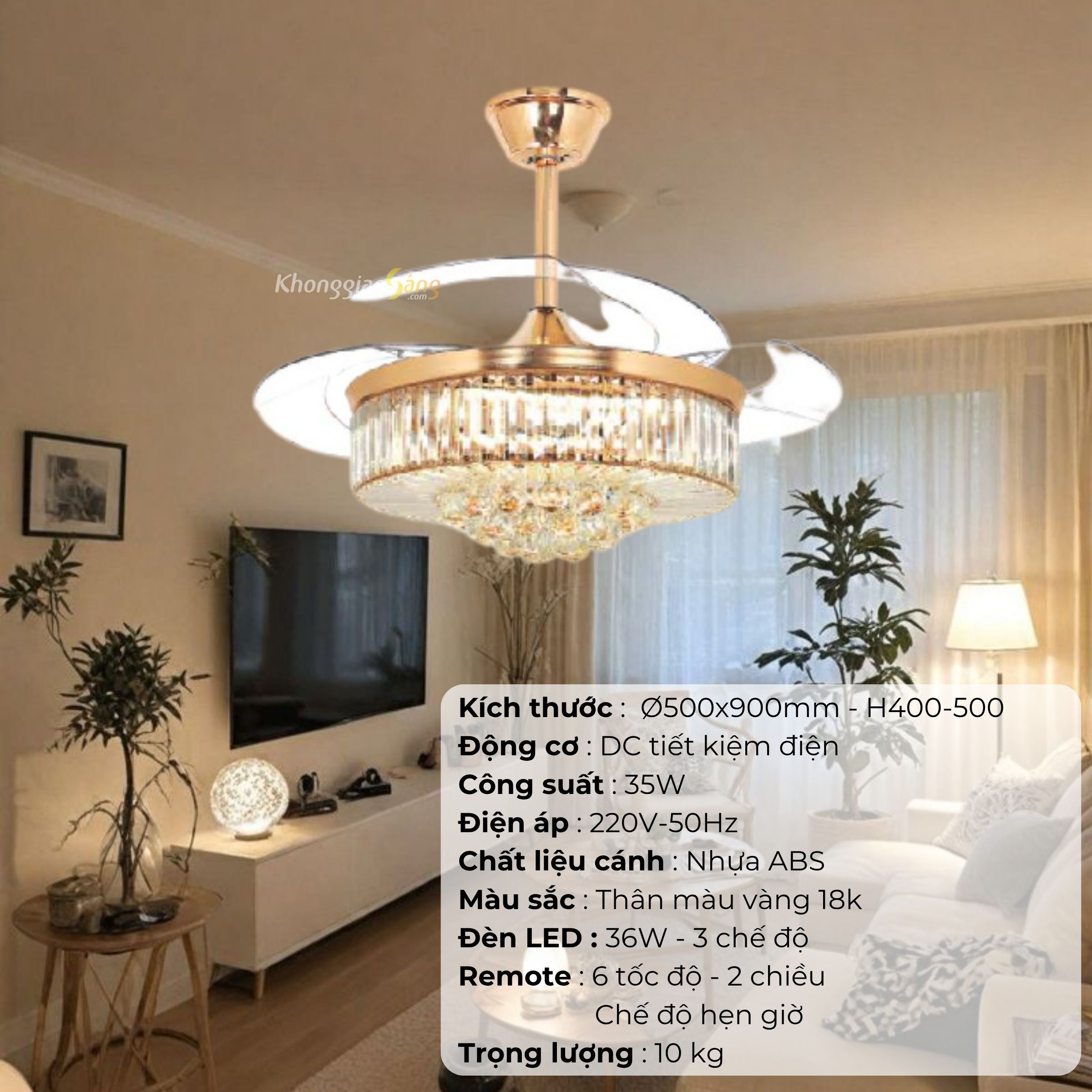 ĐÈN QUẠT CÁNH NHỰA  ABS (D500mmx900mm - H400mm-500mm) NQ-155