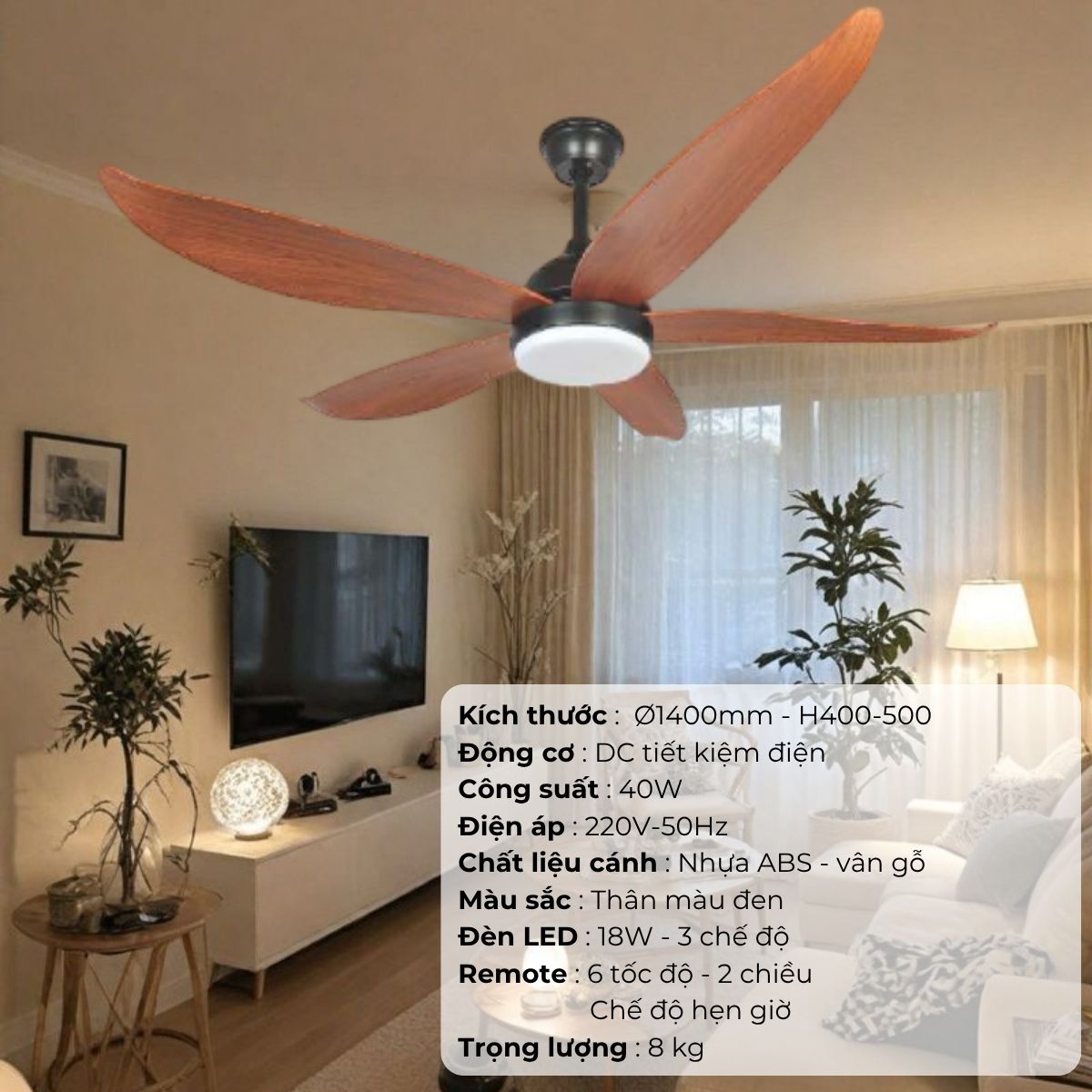 ĐÈN QUẠT CÁNH NHỰA  ABS (D1320mm - H400mm-500mm) NQ-2821A