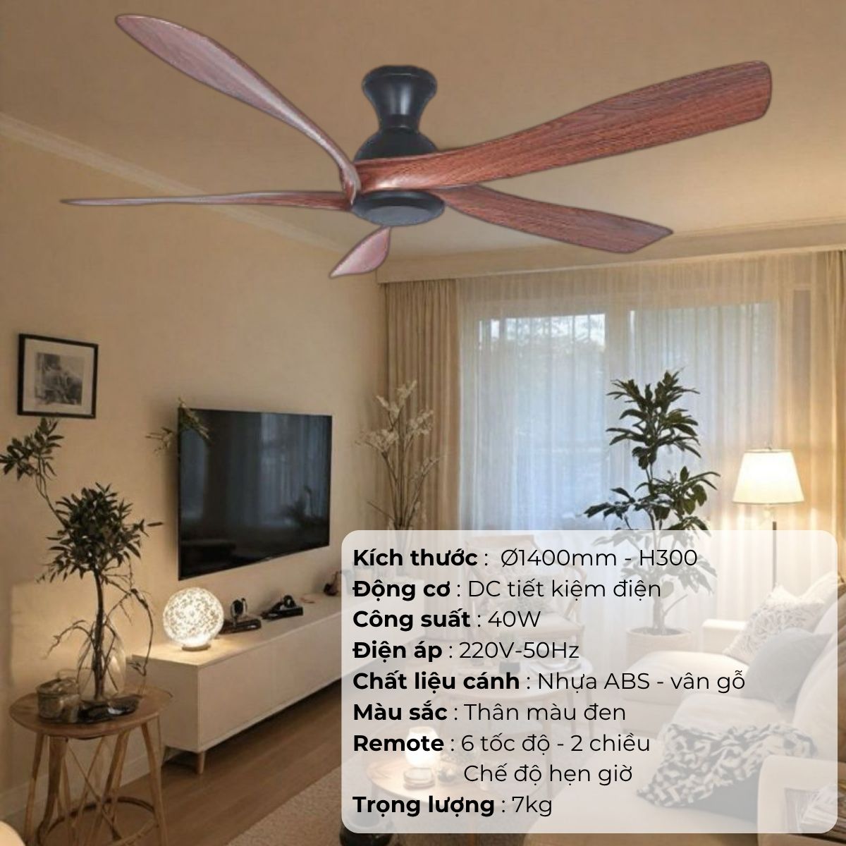 ĐÈN QUẠT CÁNH NHỰA ABS (D1400mm - H300mm) NQ-114