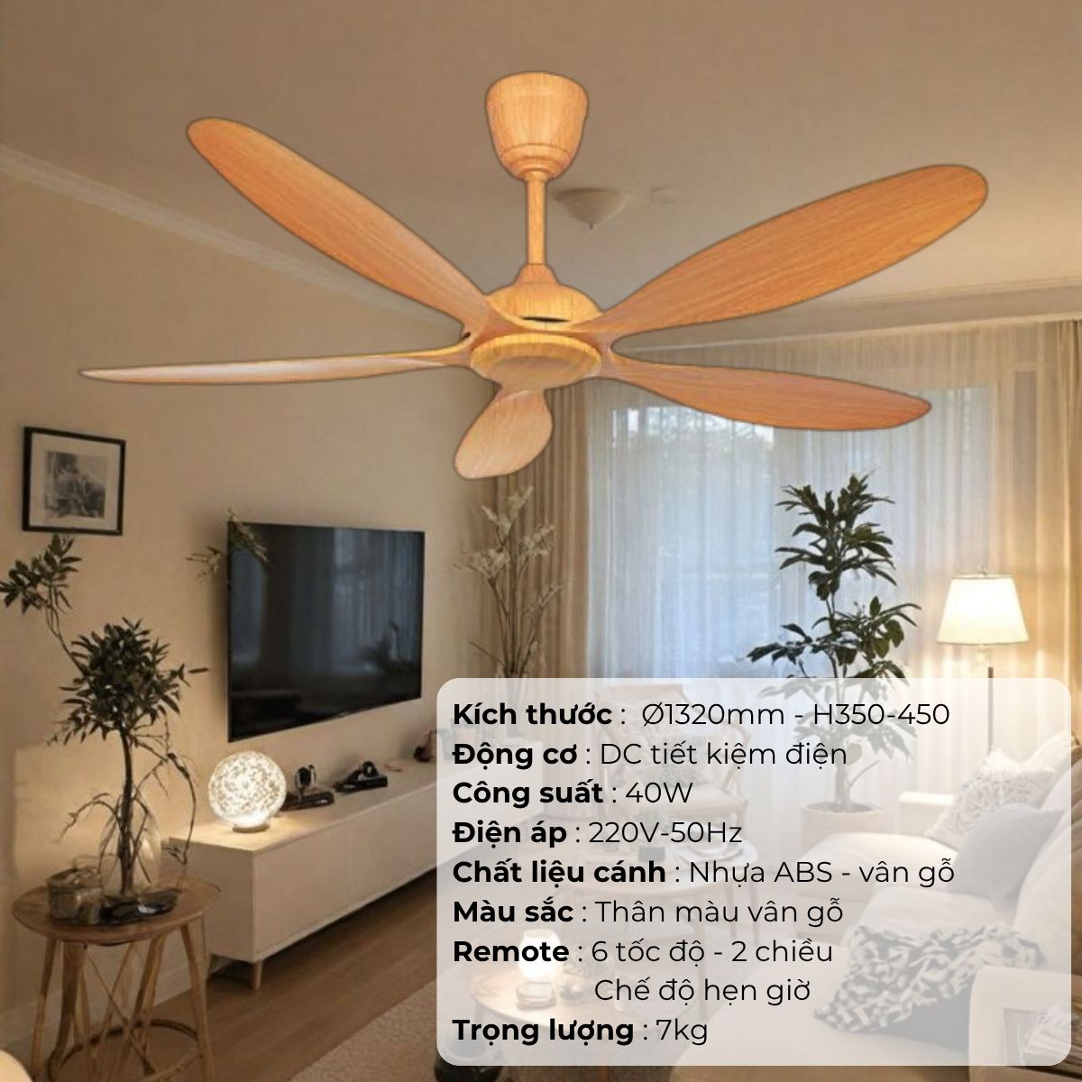 ĐÈN QUẠT CÁNH NHỰA  ABS (D1320mm - H350mm-450mm) NQ-119