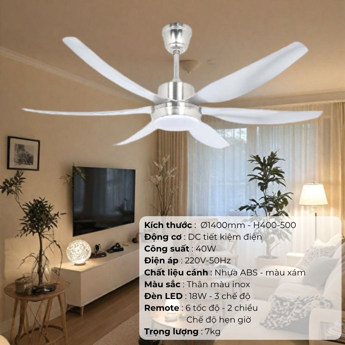 ĐÈN QUẠT CÁNH NHỰA  ABS (D1400mm - H400mm-500mm) NQ-123